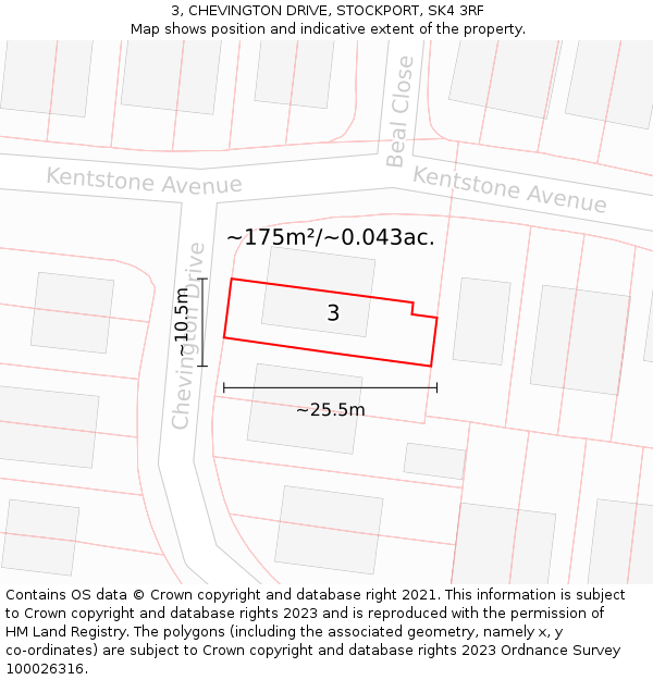 3, CHEVINGTON DRIVE, STOCKPORT, SK4 3RF: Plot and title map