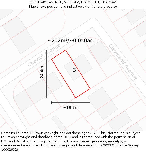 3, CHEVIOT AVENUE, MELTHAM, HOLMFIRTH, HD9 4DW: Plot and title map