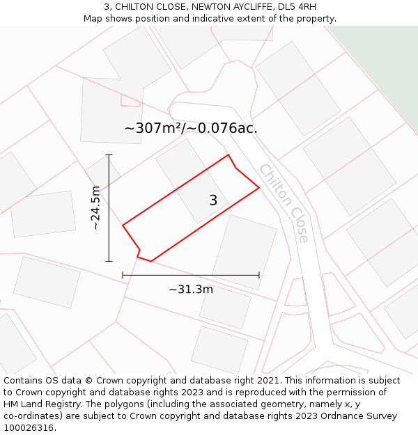 3, CHILTON CLOSE, NEWTON AYCLIFFE, DL5 4RH: Plot and title map