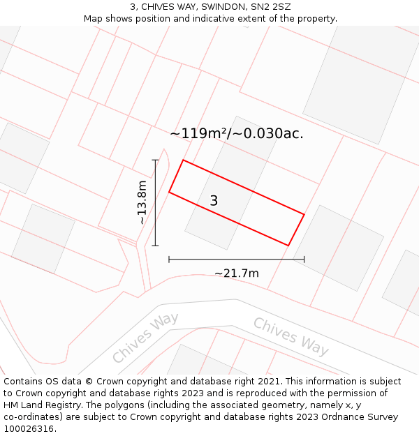 3, CHIVES WAY, SWINDON, SN2 2SZ: Plot and title map