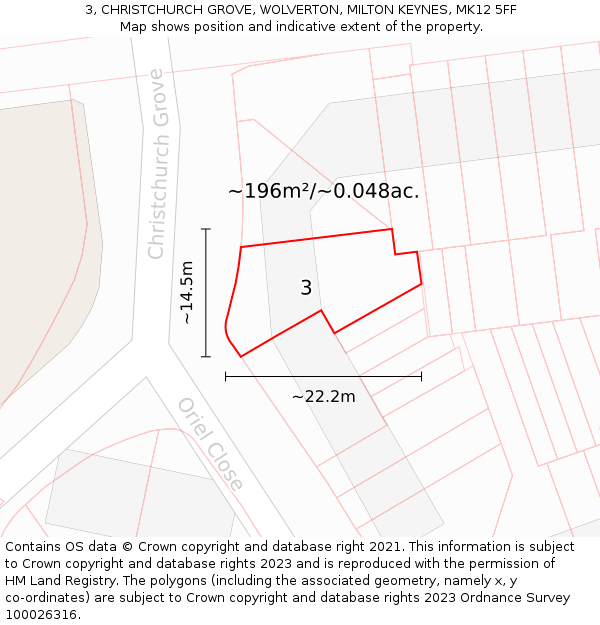 3, CHRISTCHURCH GROVE, WOLVERTON, MILTON KEYNES, MK12 5FF: Plot and title map