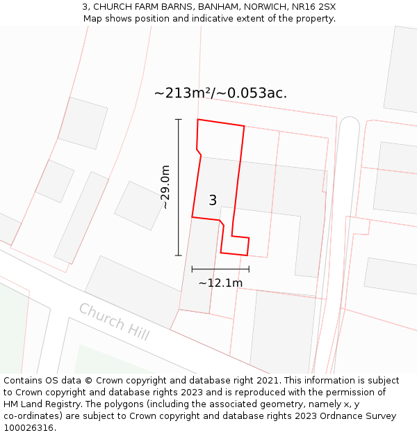 3, CHURCH FARM BARNS, BANHAM, NORWICH, NR16 2SX: Plot and title map