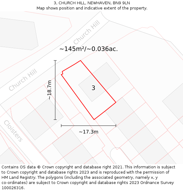 3, CHURCH HILL, NEWHAVEN, BN9 9LN: Plot and title map