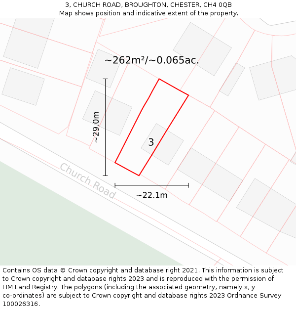 3, CHURCH ROAD, BROUGHTON, CHESTER, CH4 0QB: Plot and title map