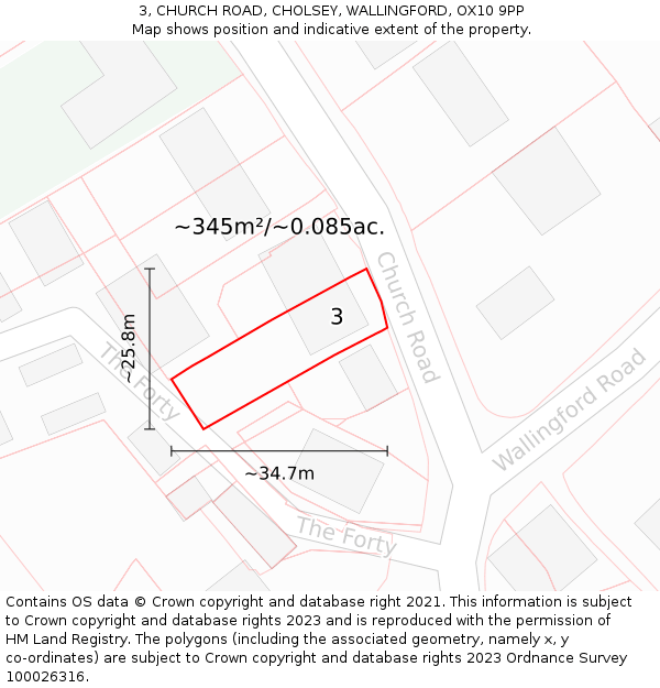 3, CHURCH ROAD, CHOLSEY, WALLINGFORD, OX10 9PP: Plot and title map