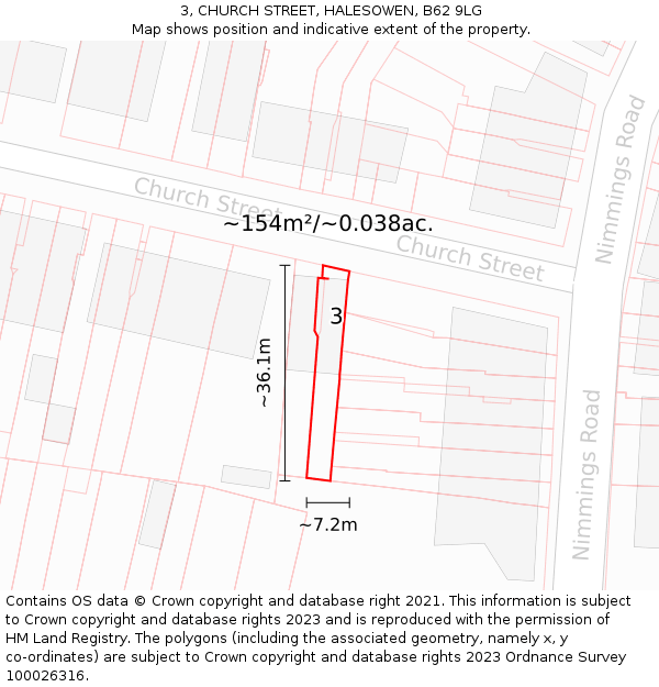 3, CHURCH STREET, HALESOWEN, B62 9LG: Plot and title map