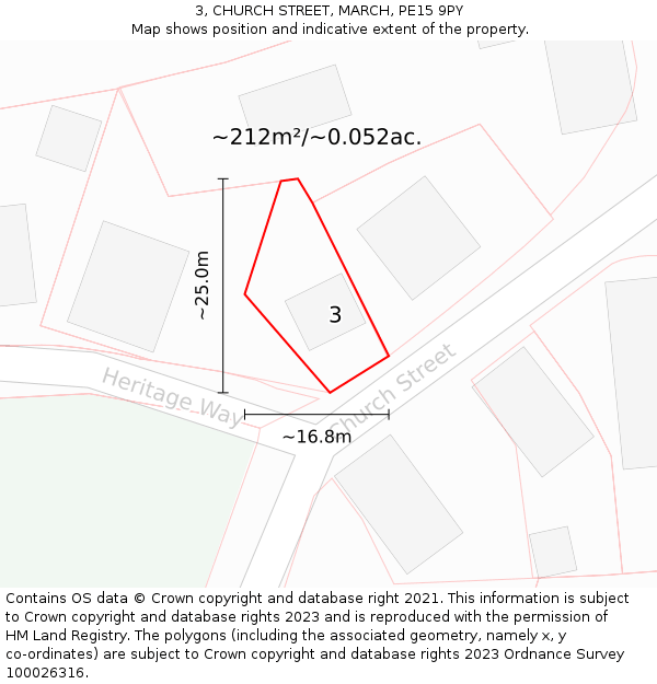 3, CHURCH STREET, MARCH, PE15 9PY: Plot and title map