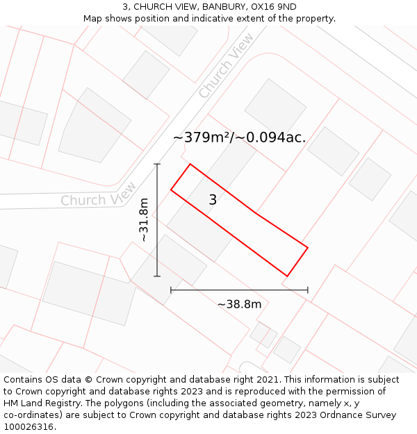 3, CHURCH VIEW, BANBURY, OX16 9ND: Plot and title map