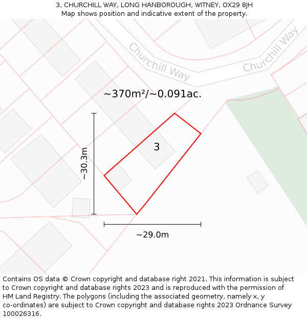 3, CHURCHILL WAY, LONG HANBOROUGH, WITNEY, OX29 8JH: Plot and title map