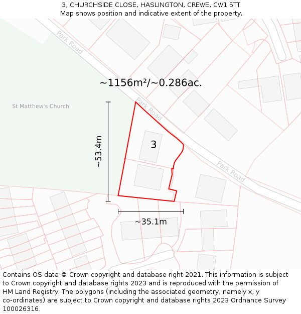 3, CHURCHSIDE CLOSE, HASLINGTON, CREWE, CW1 5TT: Plot and title map