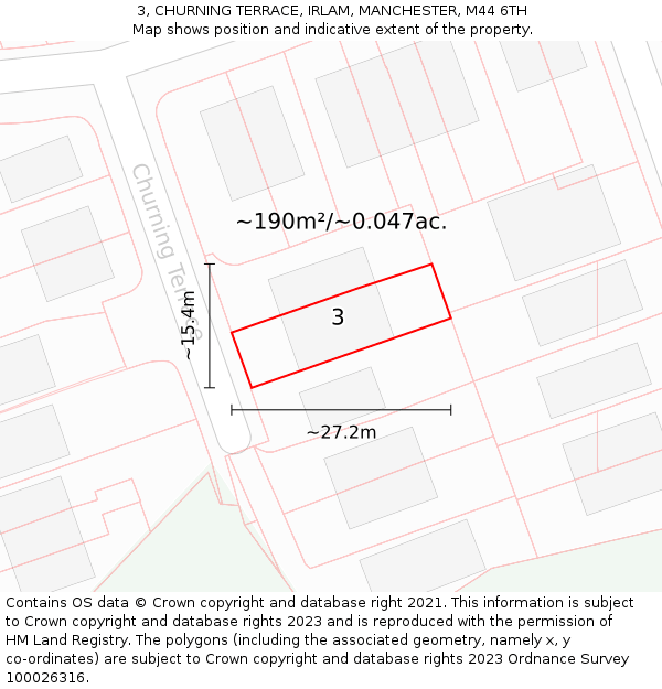 3, CHURNING TERRACE, IRLAM, MANCHESTER, M44 6TH: Plot and title map