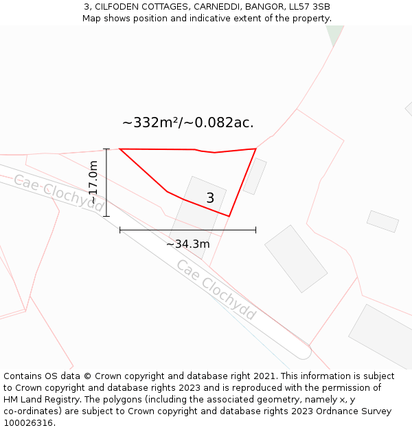 3, CILFODEN COTTAGES, CARNEDDI, BANGOR, LL57 3SB: Plot and title map