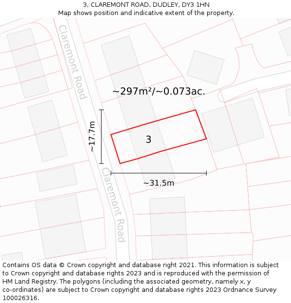 3, CLAREMONT ROAD, DUDLEY, DY3 1HN: Plot and title map