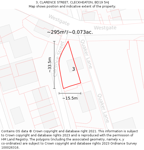 3, CLARENCE STREET, CLECKHEATON, BD19 5HJ: Plot and title map