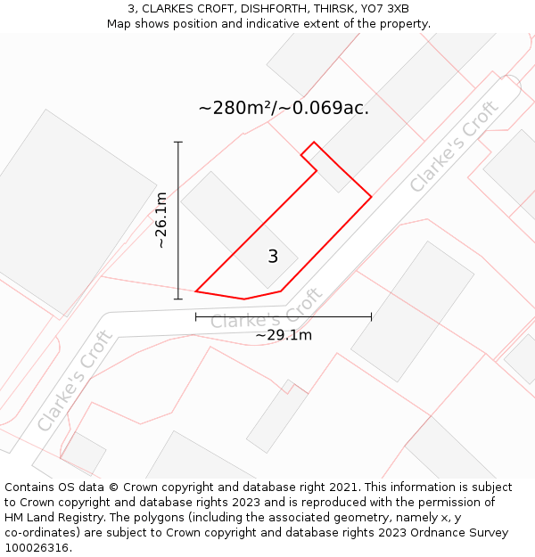 3, CLARKES CROFT, DISHFORTH, THIRSK, YO7 3XB: Plot and title map