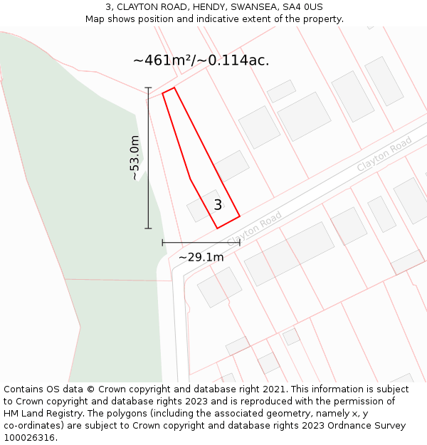 3, CLAYTON ROAD, HENDY, SWANSEA, SA4 0US: Plot and title map