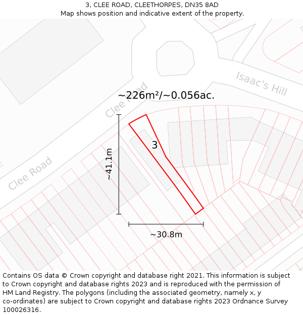 3, CLEE ROAD, CLEETHORPES, DN35 8AD: Plot and title map