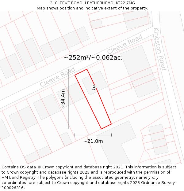 3, CLEEVE ROAD, LEATHERHEAD, KT22 7NG: Plot and title map