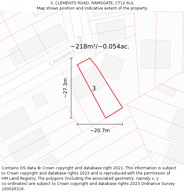 3, CLEMENTS ROAD, RAMSGATE, CT12 6UL: Plot and title map