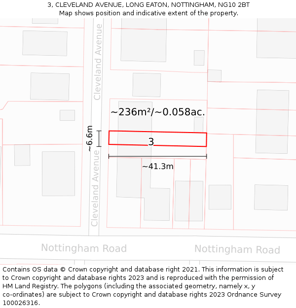 3, CLEVELAND AVENUE, LONG EATON, NOTTINGHAM, NG10 2BT: Plot and title map