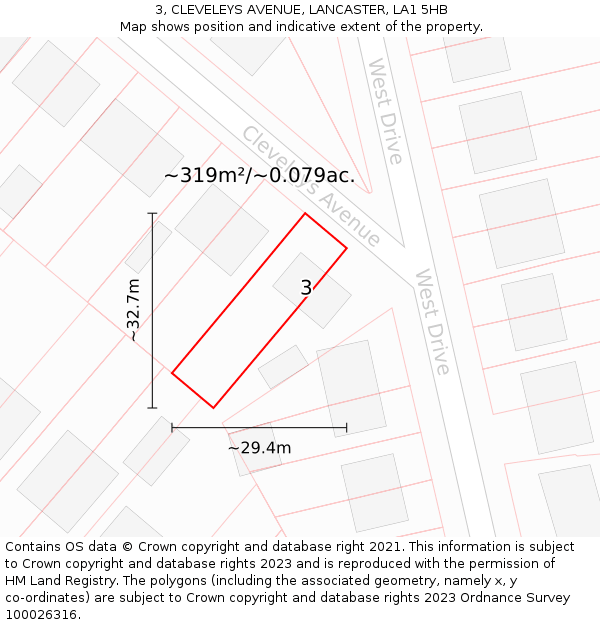 3, CLEVELEYS AVENUE, LANCASTER, LA1 5HB: Plot and title map