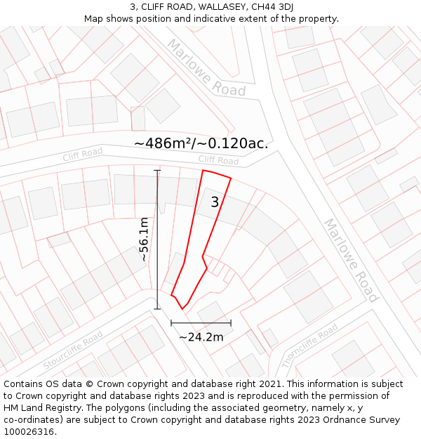 3, CLIFF ROAD, WALLASEY, CH44 3DJ: Plot and title map