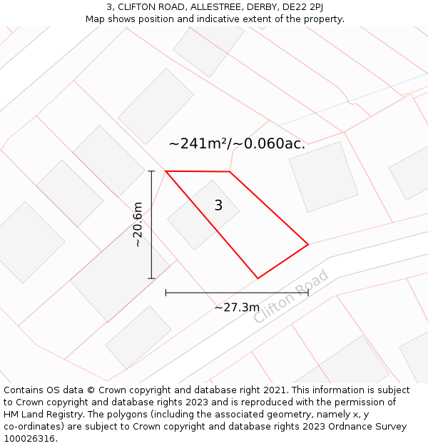 3, CLIFTON ROAD, ALLESTREE, DERBY, DE22 2PJ: Plot and title map