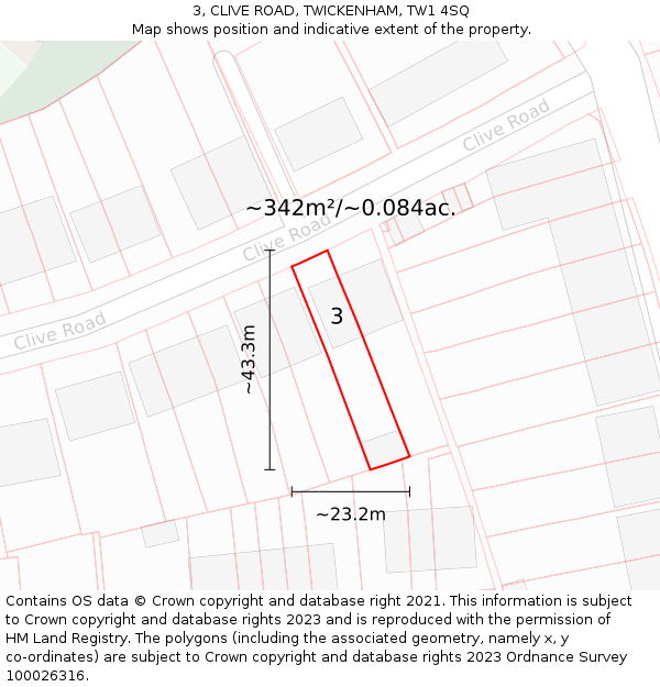 3, CLIVE ROAD, TWICKENHAM, TW1 4SQ: Plot and title map