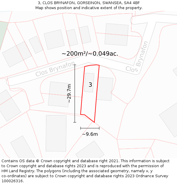 3, CLOS BRYNAFON, GORSEINON, SWANSEA, SA4 4BF: Plot and title map