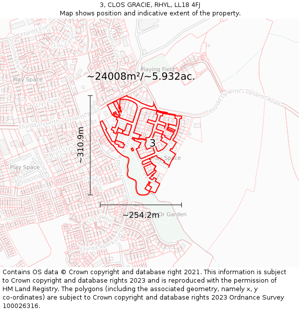 3, CLOS GRACIE, RHYL, LL18 4FJ: Plot and title map