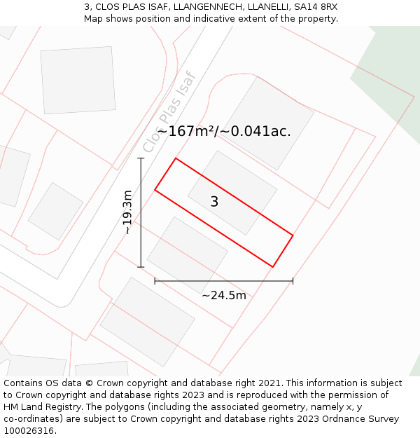 3, CLOS PLAS ISAF, LLANGENNECH, LLANELLI, SA14 8RX: Plot and title map