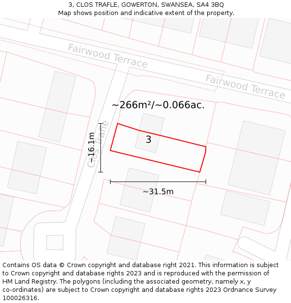 3, CLOS TRAFLE, GOWERTON, SWANSEA, SA4 3BQ: Plot and title map