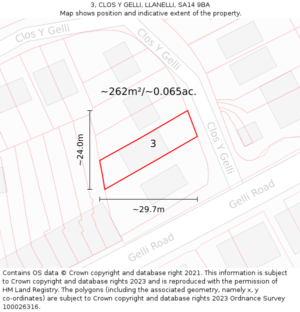 3, CLOS Y GELLI, LLANELLI, SA14 9BA: Plot and title map