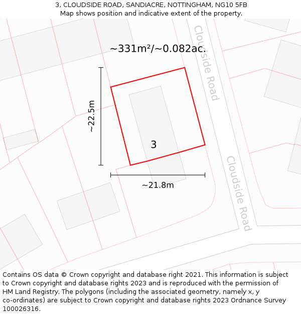 3, CLOUDSIDE ROAD, SANDIACRE, NOTTINGHAM, NG10 5FB: Plot and title map