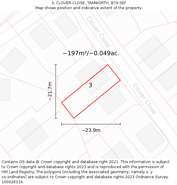 3, CLOVER CLOSE, TAMWORTH, B79 0EF: Plot and title map