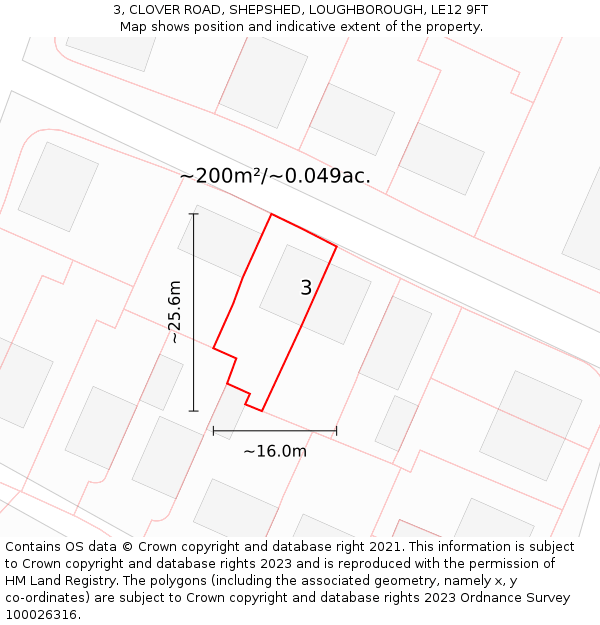 3, CLOVER ROAD, SHEPSHED, LOUGHBOROUGH, LE12 9FT: Plot and title map