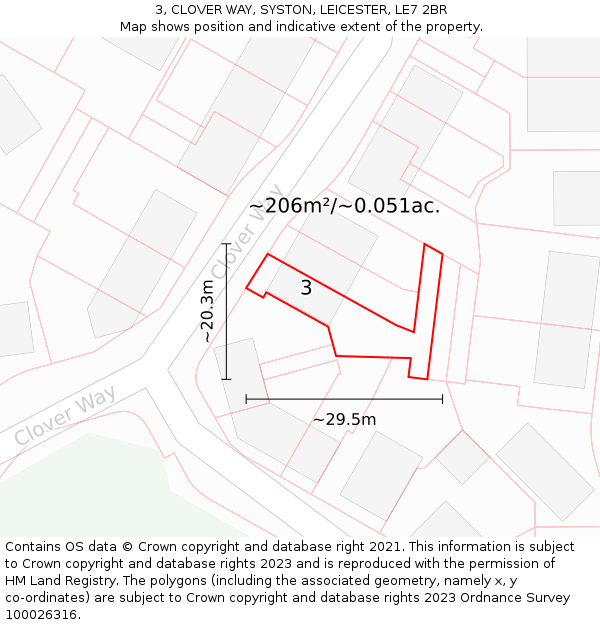 3, CLOVER WAY, SYSTON, LEICESTER, LE7 2BR: Plot and title map