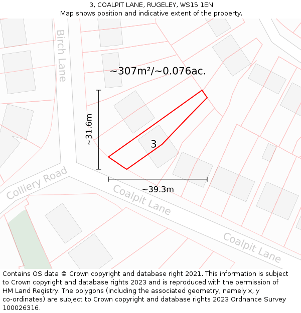 3, COALPIT LANE, RUGELEY, WS15 1EN: Plot and title map