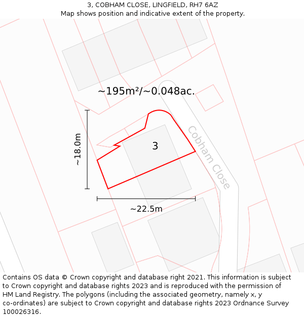 3, COBHAM CLOSE, LINGFIELD, RH7 6AZ: Plot and title map