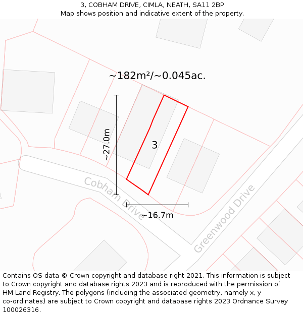 3, COBHAM DRIVE, CIMLA, NEATH, SA11 2BP: Plot and title map