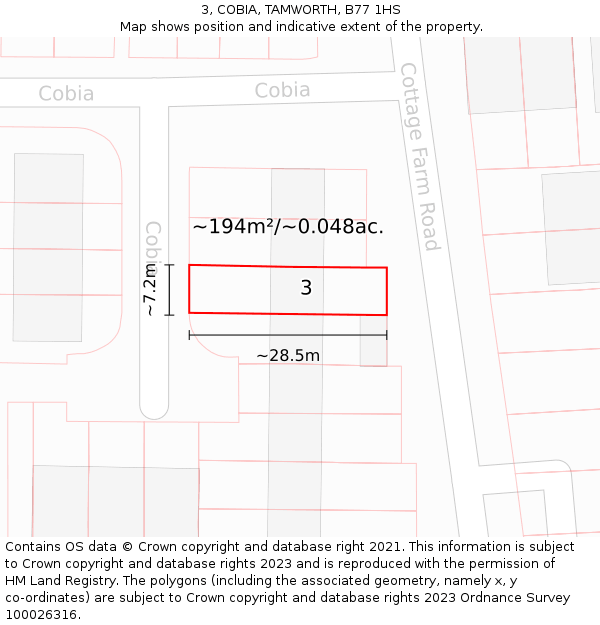 3, COBIA, TAMWORTH, B77 1HS: Plot and title map
