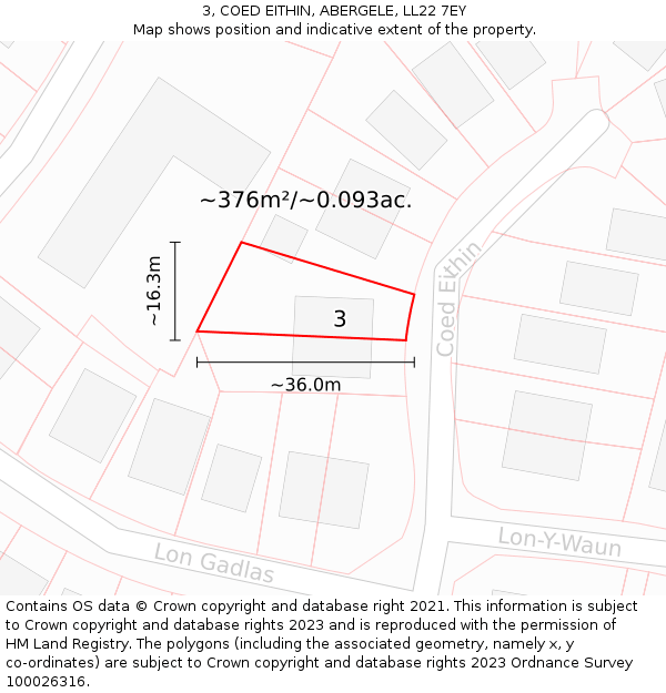 3, COED EITHIN, ABERGELE, LL22 7EY: Plot and title map