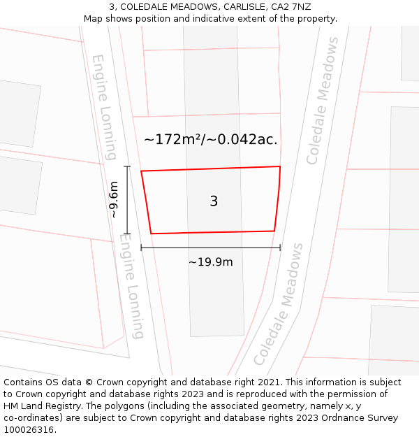 3, COLEDALE MEADOWS, CARLISLE, CA2 7NZ: Plot and title map