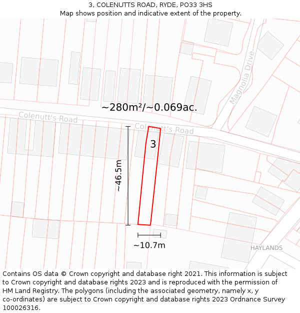 3, COLENUTTS ROAD, RYDE, PO33 3HS: Plot and title map