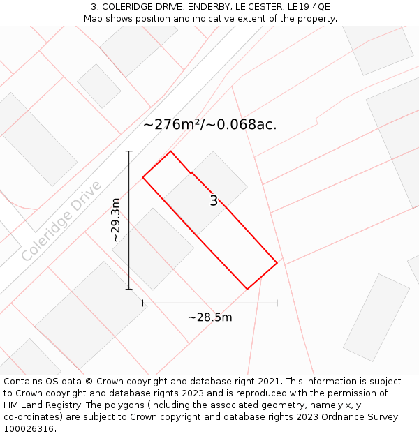 3, COLERIDGE DRIVE, ENDERBY, LEICESTER, LE19 4QE: Plot and title map