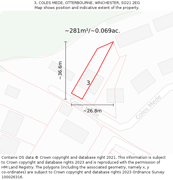 3, COLES MEDE, OTTERBOURNE, WINCHESTER, SO21 2EG: Plot and title map