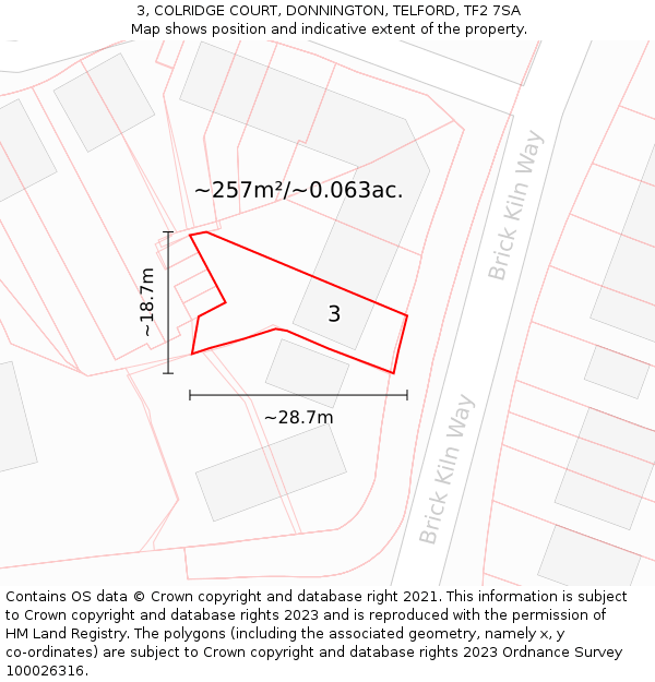 3, COLRIDGE COURT, DONNINGTON, TELFORD, TF2 7SA: Plot and title map