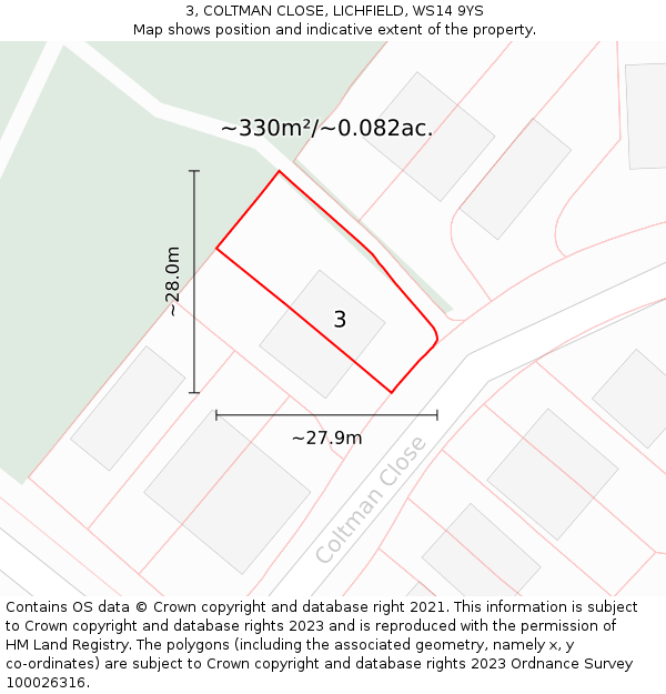 3, COLTMAN CLOSE, LICHFIELD, WS14 9YS: Plot and title map