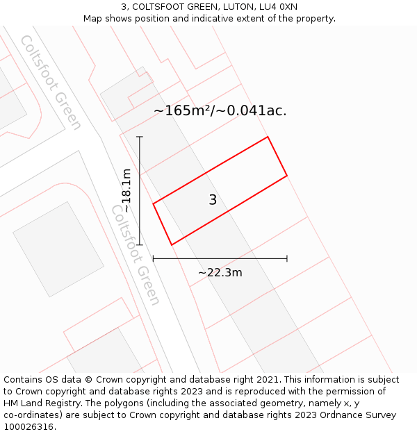 3, COLTSFOOT GREEN, LUTON, LU4 0XN: Plot and title map