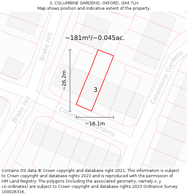 3, COLUMBINE GARDENS, OXFORD, OX4 7LH: Plot and title map